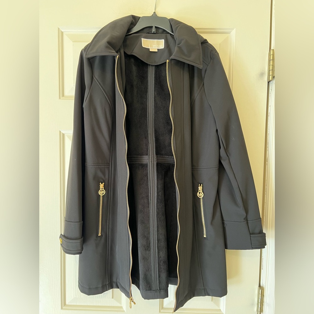 Michael Kors Black Trench Coat with Gold Details size small